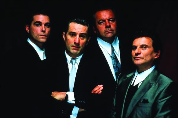 Wise guys (from left) Ray Liotta, Robert De Niro, Paul Sorvino and Joe Pesci play old-school gangsters in Scorsese’s GoodFellas (1990) 