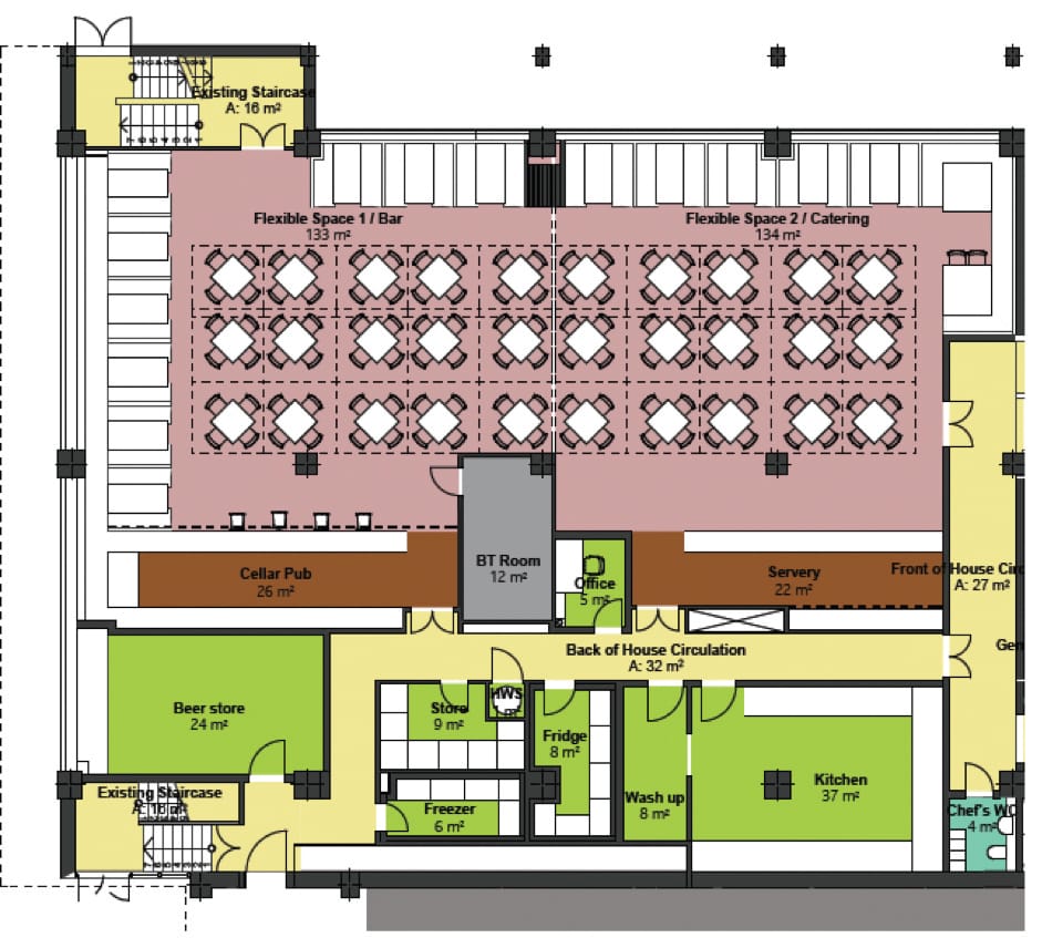 A floor plan of the layout of the space