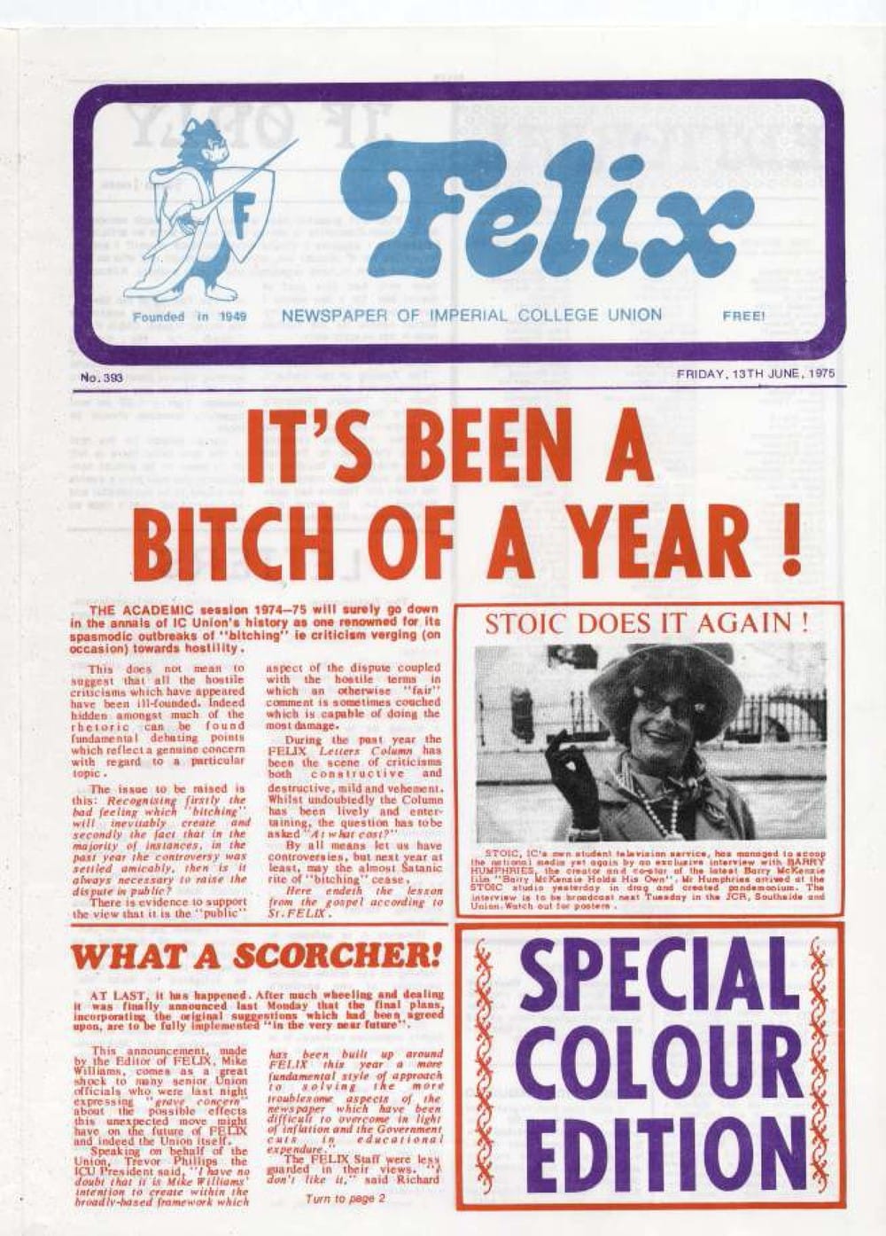 A front cover from Michael's year. Classic Felix, always swearing