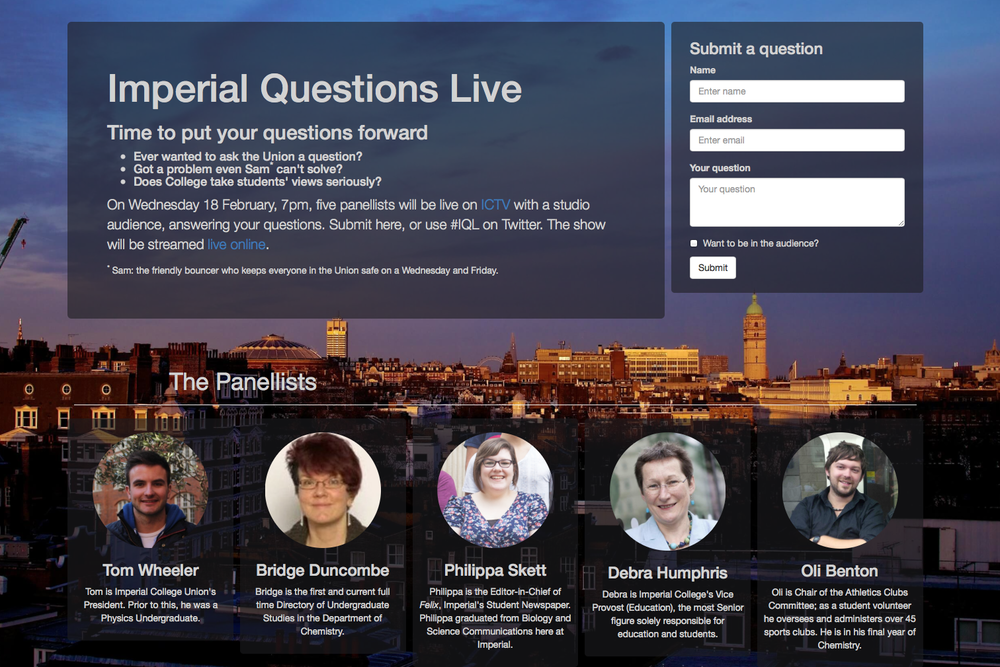 Imperial Questions Live broadcasts on Wednesday
